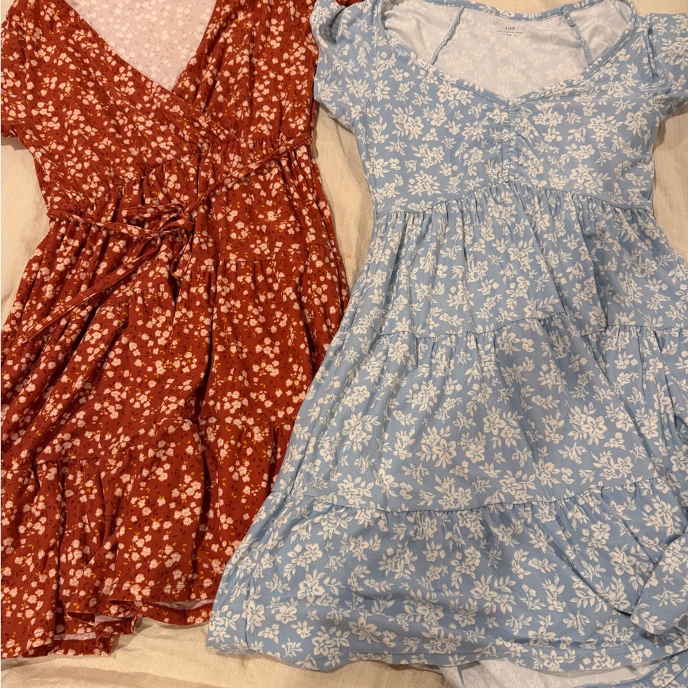 No Boundaries Rust Red Floral Midi Dress & Light Blue Floral Midi Dress